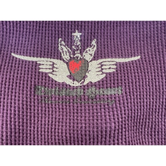 vtg y2k Twisted Heart purple silk patch rhinestone cotton waffle knit top sz S - Picture 7 of 7